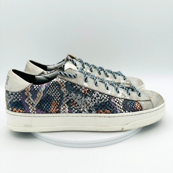 P448 John Wasabi Low Top Sneaker Size 38 US 7.5 Leather Python Silver Distressed - Picture 4 of 10